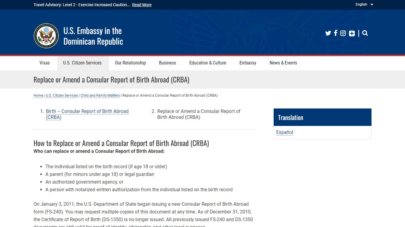 Replace or Amend a Consular Report of Birth Abroad (CRBA)