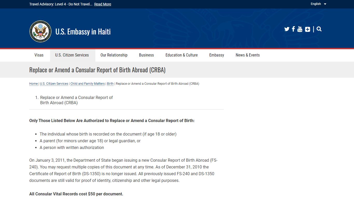 Replace or Amend a Consular Report of Birth Abroad (CRBA)